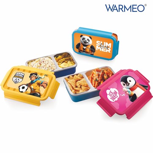 Image of WARMEO Cosmic 3D Print Insulated Lunch Box with Two Compartment BPA Free, Kids Lunch Box,Food Grade Ideal for School, Picnic,& Outdoor - 600 ml Panda, Stainless Steel