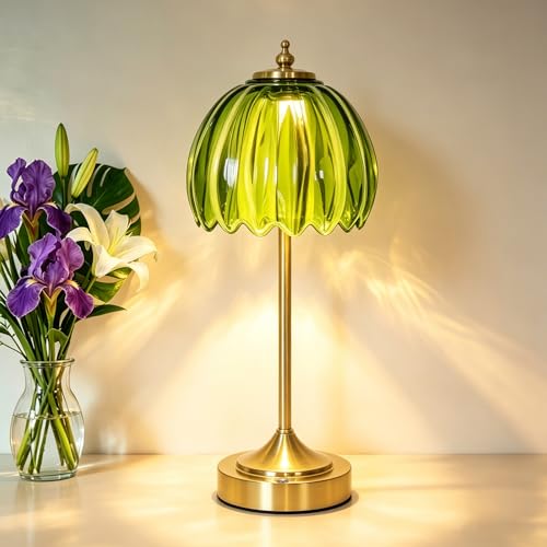 Lampe de chevet LED vintage à intensité variable, 3CCT, Lampe de table sans fil avec abat-jour en...