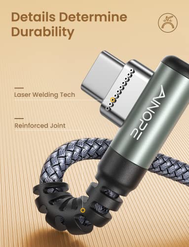 Image of AINOPE USB A to USB C Cable 3.1A 2Pack 6.6FT Right Angle Nylon Type C Cable