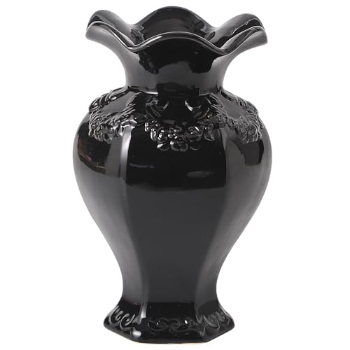 MARTAGE Black Ceramic Vase Decorative Vase for Modern Home Decor Farmhouse Minimalist Decor Boho Flower Vases for Living Room Bedroom Kitchen Dining Table Office Wedding 8.5 Inches