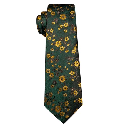 Image of Barry.Wang Flower Ties for Men Handkerchief Cufflinks Set Wedding Necktie Set Party