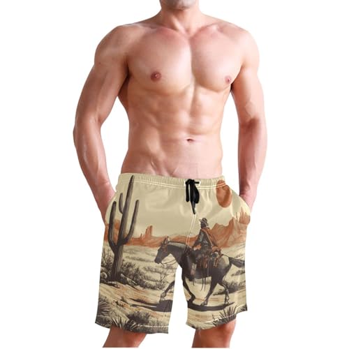 Boccsty Men's Swim Trunks Retro Horse Desert Cowboys Summer Beach Shorts Quick Dry Bathing Suits with Mesh Lining4
