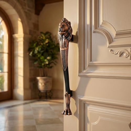 Image of GLOXY Premium Copper Black 15 inch Lion Shaped Main Door Handle with 10 inch Hole-to-Hole Spacing - Decorative Push & Pull Aluminium Wooden & Glass Door Handle for Homes, Hotels, Offices & Villas- Pack of 1
