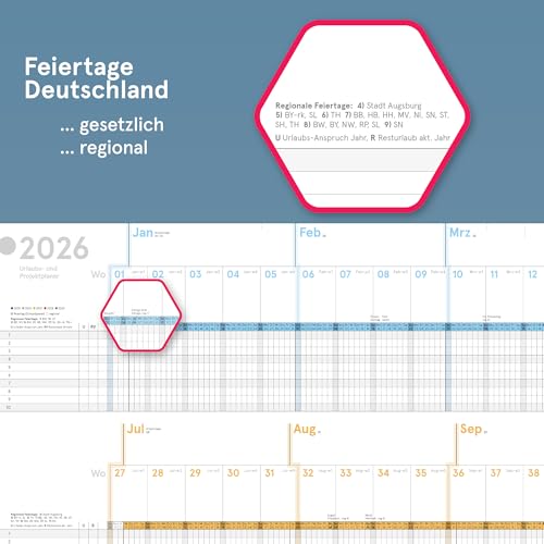 weekview Urlaubs‑ und Projektplaner 2026 | Faltbar A4 (82,5 × 29,5 cm), Personal‑ und Dienstkalender für bis zu 10 Mitarbeiter – Made in Germany