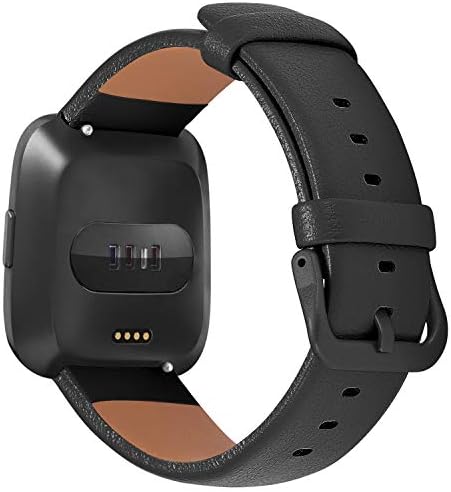 Mosstek Compatible with Fitbit Versa 2 Bands/Fitibt Versa Bands for Men Women, Soft Genuine Leather Band for Versa/Versa 2 Strap Women Men Compatible with Fitbit Versa Lite/Versa SE, Small-Black