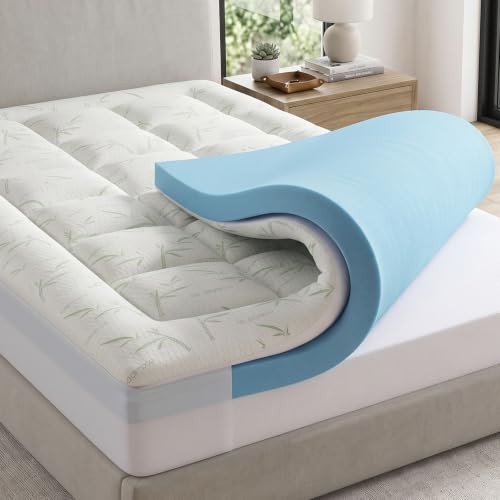 DUMOS Queen 3in Dual Layer Gel Memory Foam Bamboo Rayon Mattress...