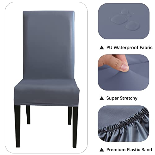 Jusmate Dining Chair Covers, Solid Pu Leather Waterproof Oilproof Stretch Dining Chair Slipcover Chair Seat Protector Cover (Grey, 6 Pack) #TOP4