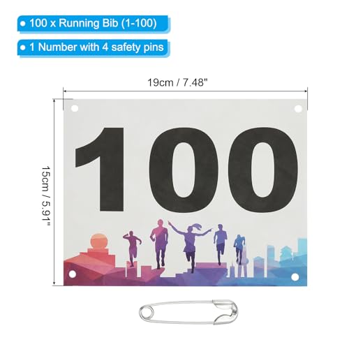 PATIKIL Tearproof Running Bib Numbers 7x6 Inch, 1-100 Waterproof Race Competitor Numbers with Safety Pin for Marathon Sports Game Competition Runner, Multicolor - Image 3