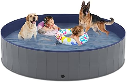 Niubya Foldable Dog Pool, Collapsible Hard Plastic Dog Swimming Pool, Portable Bath Tub for Pets Dogs and Cats, Pet Wading Pool for Indoor and Outdoor, 71 x 12 Inches