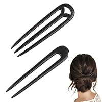 JPGhaha 2 X U-Förmige Französische, Haargabel Clip-Stick Chinesische Holzgabel, U-förmige Haarnadel-Gabel, Ebenholz-Haarnadel für Frauen Haarstyling Zubehör