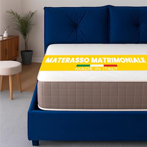 Materasso Matrimoniale 180x200 Memory Foam 20 cm Reversibile 2 Lati (Topper Morbido + Lato Rigido) 100% Made in Italy, per Letto King Size, Traspirante Anallergico Antiacaro e con Rivestimento Premium