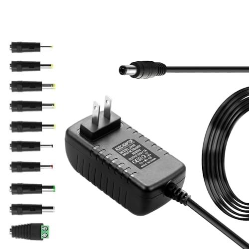 Image of 24V 1A Power Supply Adapter 100-240V AC to DC 24Volts 1A 24W Converter Transformer Switching Power Supply with 10 Tips 5.5mm x 2.5mm Plug for LED Strips, CCTV Cameras, Motors & More