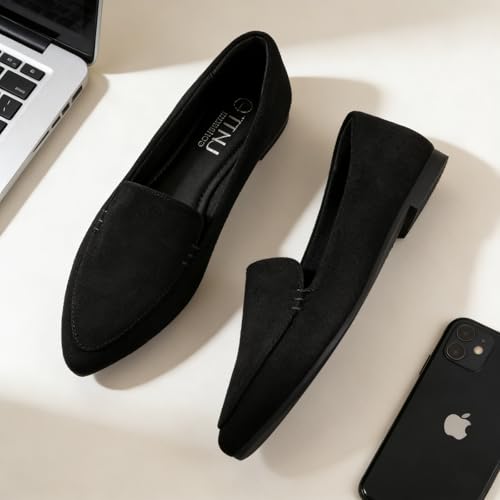 Image of MUSSHOE Pointed Toe Flats for Women, Comfortable Business Casual Work Shoes, Slip On Loafers with Arch Support, Office Walking Flats for All Day Standing