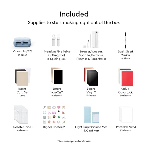 Image of Cricut Joy 2 Essential Bundle + Rainbow Sampler - Compact Smart Cutting Machine with Smart Vinyl, Smart Iron-On, Cardstock, Insert Cards & Printable Vinyl - Create Up to 65 Projects