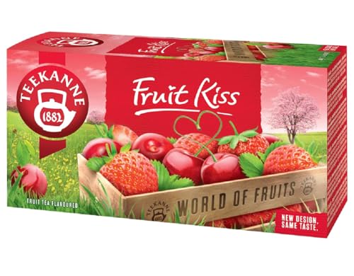 Teekanne Fruit Kiss Sweet Cherries & Strawberries All Natural Fruit Flavored Infusion Tea with Hibiscus, Rosehip and Elderberry 20 Teabags