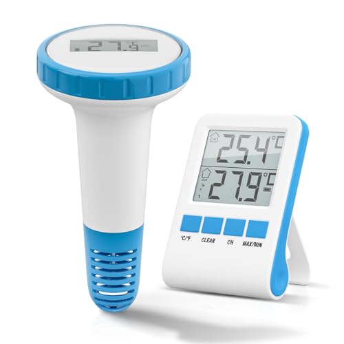 Digitales Teich- und Poolthermometer mit LCD-Funk-Empfänger, IPX8 (Wasser Thermometer Funk, Teich Thermometer Funk, Unterwasser)