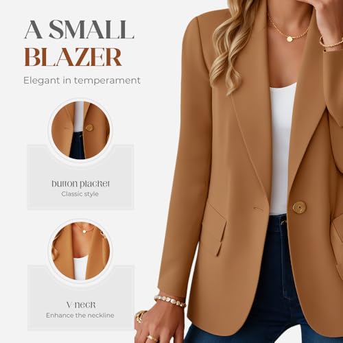 Women's Minimalist Solid Button Lapel Collar Blazer Long Sleeve Casual Bussiness Jackets Work Blazer3