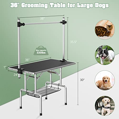 Image of Lyromix 36'' Stainless Steel Pet Dog Grooming Table, Arm /Noose /Tray, Black