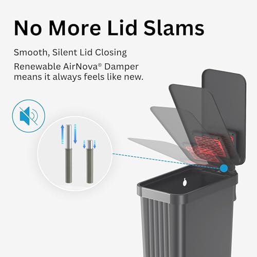 Image of iTouchless SoftStep 50 L / 13.2 Gallon Slim Step Pedal Kitchen Trash Can with Odor Filter, Indoor Recycling Bin, Durable Dent-Proof, Stainless Steel Trim Garbage Bin with Lid, Home Office Gray Plastic