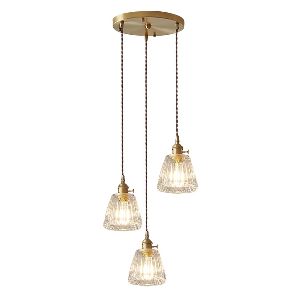 HXYSXHJUO 3-lights Cluster Pendant Light Fixture Nordic Glass Hanging Lamp Gold Chandelier Kitchen Island Lighting Dining Table Lamps E27 Chandeliers for Restaurant Cafe Bar