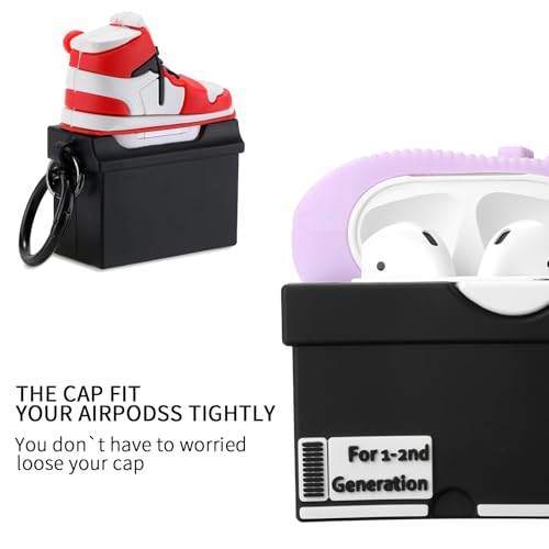 Image of [2Pack] Gedicht for Apple Airpods 2nd Generation Case Cover, Cute Cartoon Shoe Box Soft Silicone Protective Cases for AirPods 1&2 Case with Keychain for Women Men, Red+Purple