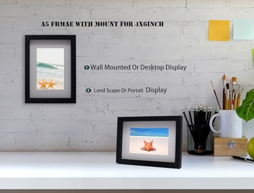 Black A5 wooden Photo Frame Set of 4 with Mount for 4X6 - Image 3
