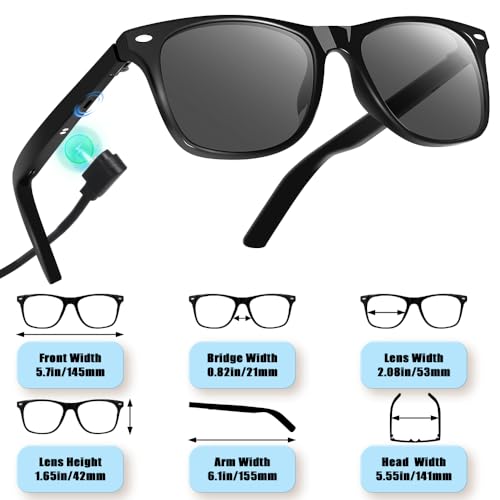 Image of Smart Glasses for Men Women, Bluetooth Audio Sunglasses with Color-Change Lenses Speakers Touch Control Unisex Intelligent for Indoor Outdoor Walking Working