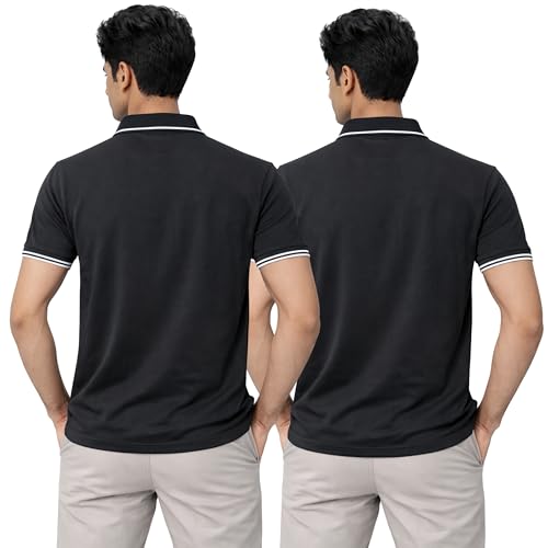 Image of Hangout Hub Men's Polo T Shirt | Solid | Plain Regular Fit Tees|Collar T-Shirts|Half Sleeves|Set of 1 & 2|HH.MP.MAR