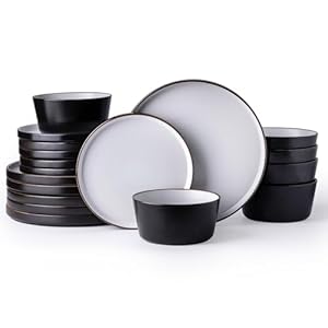 AmorArc Stoneware Dinnerware Sets of 6, Modern Plates and Bowls Sets,Chip and Crack Resistant | Dishwasher & Microwave Safe Ceramic Dishes Set,Service for 6 (18pc)-Speckled Matte Black