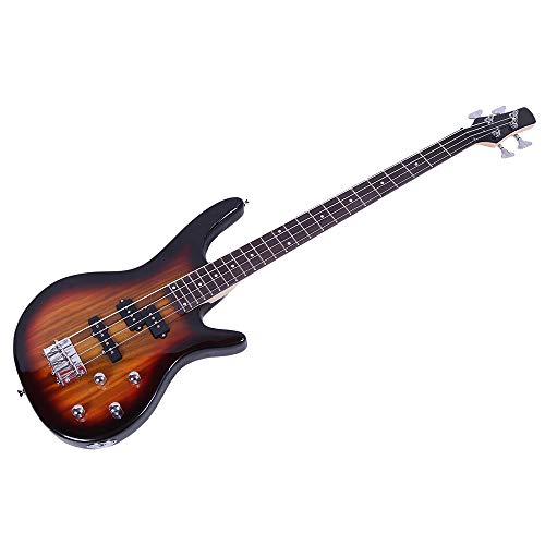 Kcelarec Electric Bass Guitar Full Size 4 String Exquisite Stylish Bass with Power Line and Wrench Tool (Sunset Color)