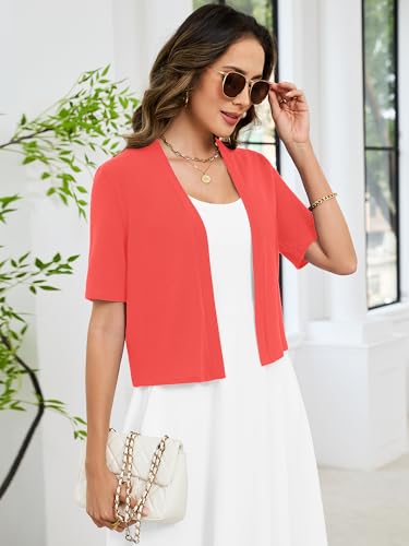 Image of Heymoments Women's Thin Shrugs Short Sleeve Lightweight Cropped Tops Open Front Knitted Cardigan for Dress Summer Bolero