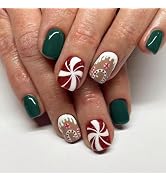 Christmas Press on Nails Short Square Fake Nails With Designs Snow Candy Chocolate House Full Cov...
