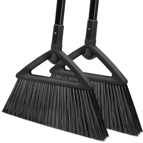 Image of Heavy Duty Black Angle Broom with Long Handle - 2 Pack