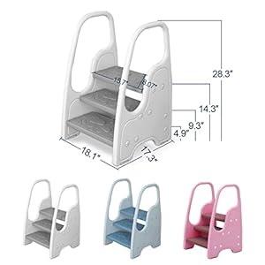 Toddler step stool for bathroom sinkadjustable 3 step stool for kidskitchen standing towerchildren learning helper stool with safety handles and non slip padsgrey  urban country home decor