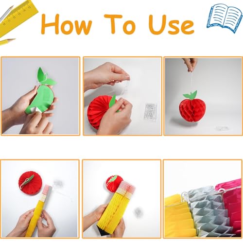 Image of 12Pcs Back to School Hanging Honeycomb, Pencil Apple Classroom Hanging Decorations (Classic)