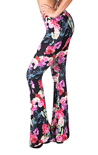 satina high waisted flare wide leg leggings - printed and solid - reg and plus (small, flower bomb)