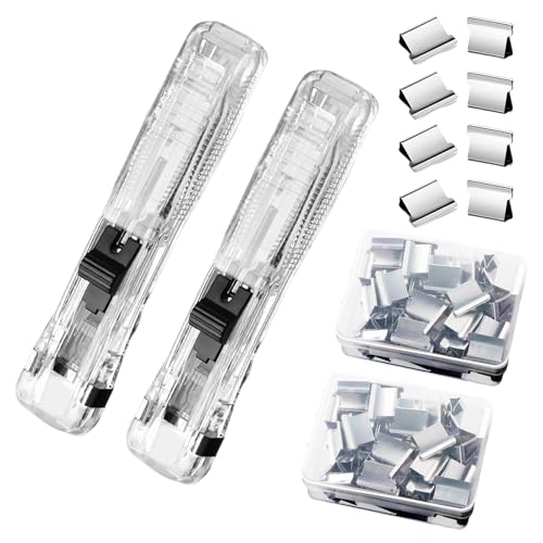 Image of 2 PCS Handheld Reusable Creative Stapler Push Stapler Clips Paper Clamp Dispenser 40 Sheet Capacity with 100 Stainless Steel Refill Binder Clips for Office Document School Supplies