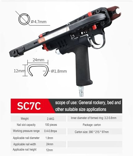 Pistola de clavos neumática, pistola grapadora de aire tipo C para proyectos profesionales de bricolaje, ideal para vallas de jaula de alambre y carpintería