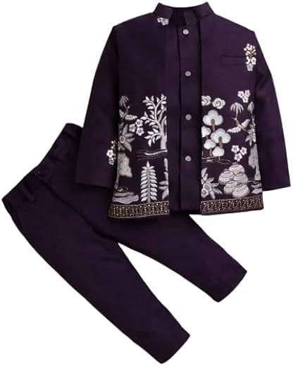 Akshita Trading Boys Embroidered Jacket and Pant Set Floral Design, Traditional Ethnic Wear