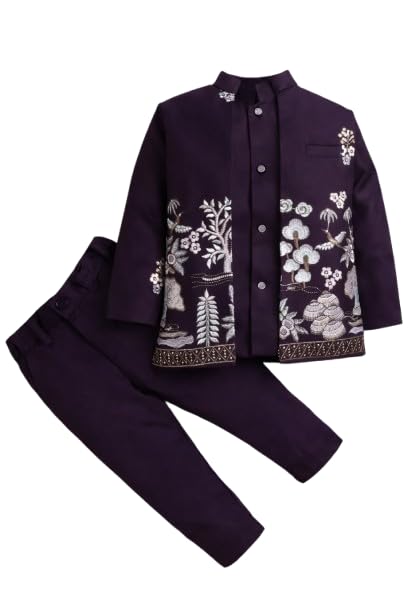 Boys Embroidered Jacket and Pant Set, Floral Design, Traditional Ethnic Wear
