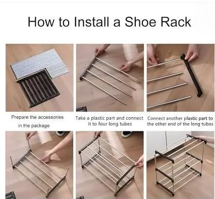 Dervino Multipurpose Rustproof Plastic Shoe Rack, Foldable Wide Storage Rack for Books. Toys, Shoes Easy to Move & Assemble (Rustproof) (Black) (3 Shelf) 3