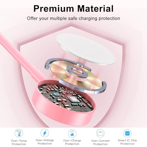 Image of 2026 Upgraded for Apple Watch Charger USB Magnetic Fast Charging Cable Portable Wireless Charging Accessories Compatible with iWatch Series 11 /10 /9 /8 /7 /6 /5 /4 /3 /2 Ultra 3 /2 /SE-Pink