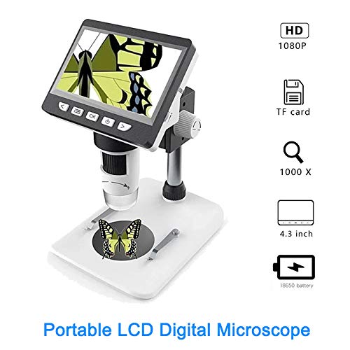LCD Digital Microscope 4.3 inch 50X-1000X Magnification Zoom 1080P Microscope Camera with 2600mAh