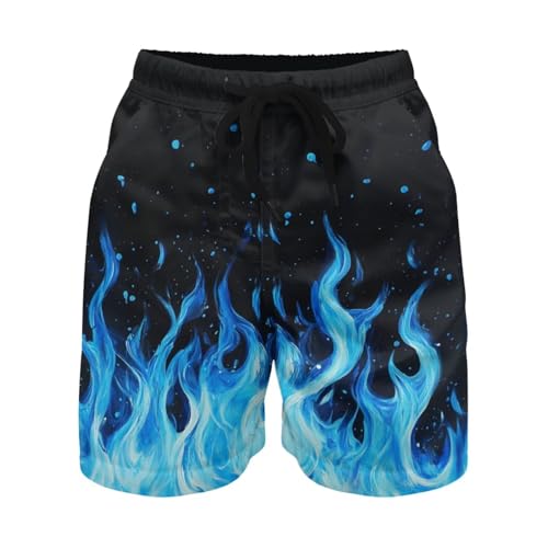 TOADDITDO Kids' Light-Blue Flame Print Swim Trunks with Pockets Beach Bathing Suit Shorts with Comfort Lining Resort Wear