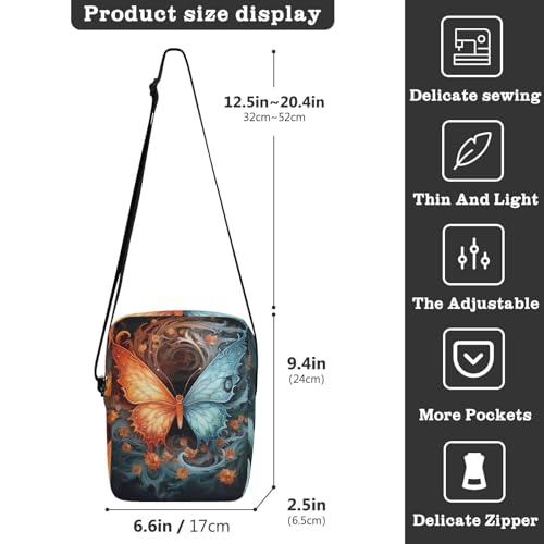 Crossbody Bag Fire Flame Ice Butterfly Messenger Bag for Women Men Purse Shoulder Bag Satchel Bag with Adjustable Strap 214A48673