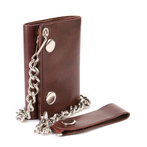 Milwaukee Leather Men's Leather Tri-Fold Biker Wallet, Brown, 4 Inch