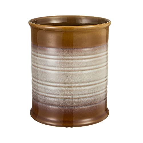 Nihow Kitchen Utensil Holder: 7.2 Inch Extra Large Ceramic Utensil Holder for Countertop - Stable Utensil Crock for Kitchen Counter Decor - Elegant Brown (1PC)