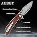 AUBEY Damascus Pocket Knife with Clip, Damascus Steel Blade Folding Knives with Ball Bearing, EDC Knife for Outdoor Camping Collection (Wooden Handle)