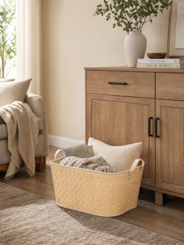 Image of BROWNLILY Oversized Storage Baskets Laundry Hampers with Structured Frame & Supported Bottom, Extra Large Closet Bins for Shelves Blankets Car Bedroom Bathroom Organizers (Pack of 4, Natural)