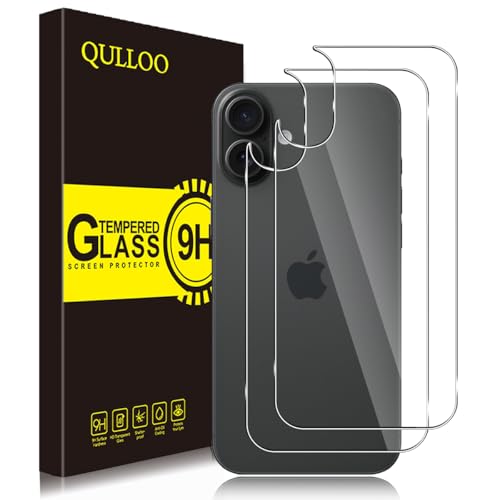 QULLOO Arrière Verre Trempé pour iPhone 16, 9H Dureté Film Protection Arrière Anti-Rayures Écran Protecteur Vitre pour iPhone 16 - [2 Pièces]